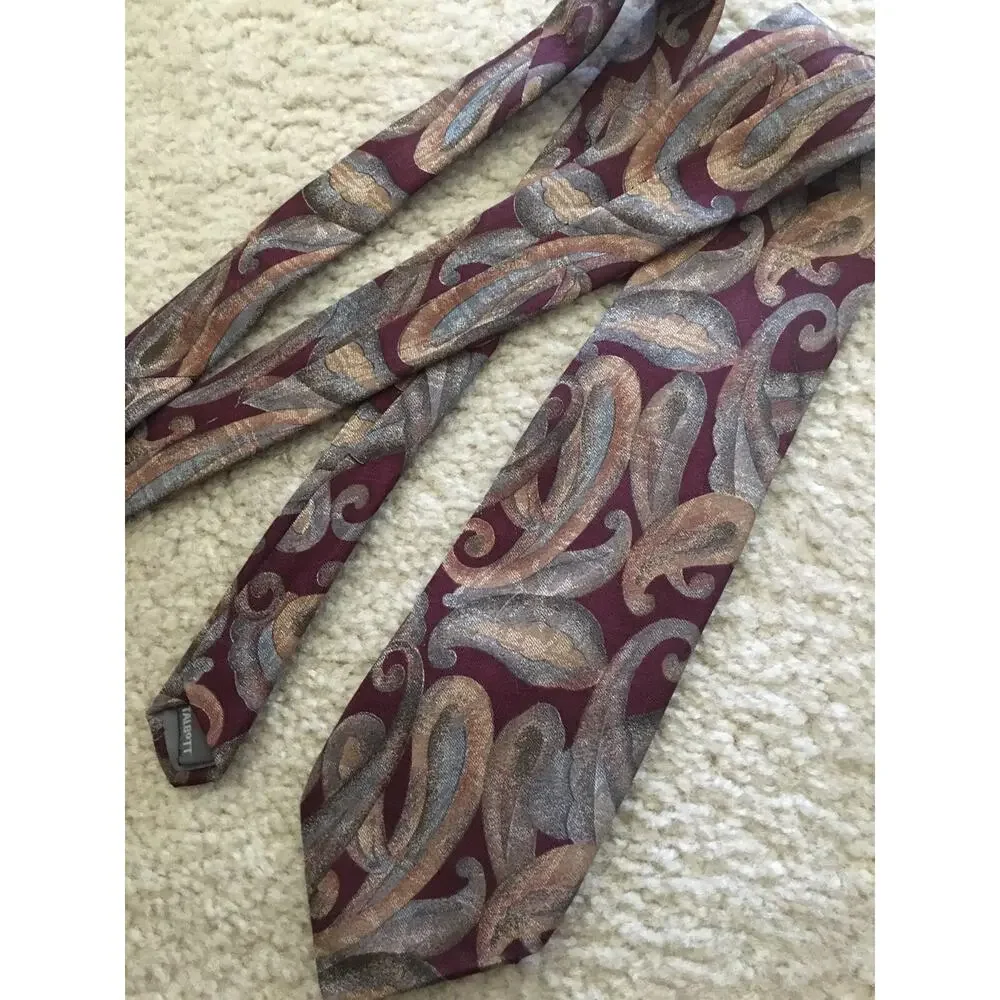 Robert Talbott Studio Mens Silk Tie Burgundy Green Paisley Geometric Made USA
